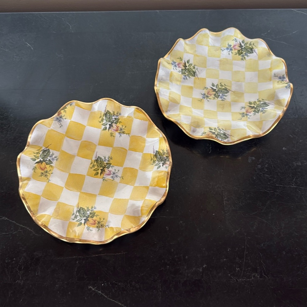 Vintage MacKenzie-Childs sweet pea dessert plates.